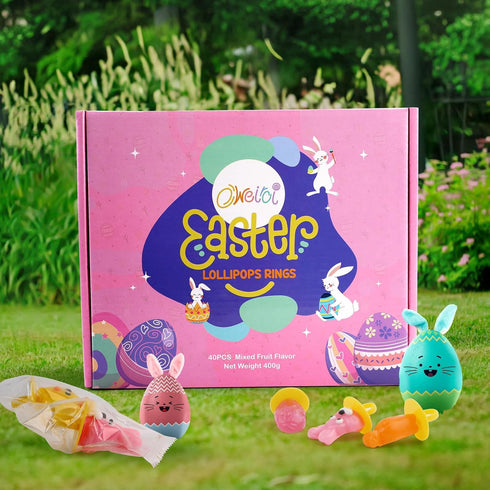 40 Count Easter Ring Lollipops Candy, Bunny, Chick, Carrot, Egg Suckers Individually Wrapped Bulk for Easter Basket