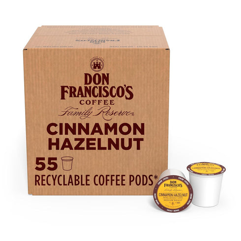 Don Francisco's Cinnamon Hazelnut Flavored Coffee Pods, 55 Count, Medium Roast, Compatible