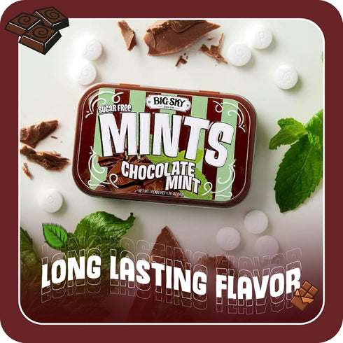 50 Count (Pack 6) Big Sky Sugar Free Mints - Chocolate Mint - Tin of | Kosher Certified, Vegan Candy | Aspartame