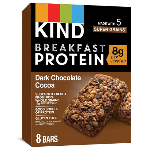 KIND Breakfast Protein Bars, Dark Chocolate Cocoa, Healthy Snacks, Gluten Free, 8g