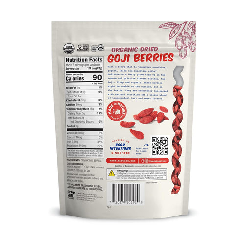 7 (Pack 1) Made In Nature Organic Goji Berries, Ounce of Vegan Snack, Non-GMO, Unsulfured, Gluten Free