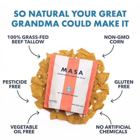 2pk5 oz MASA Chips Corn Tortilla Chips Cooked in Beef Tallow Seed Oil Free Snack, each Handmade with Only Naturally