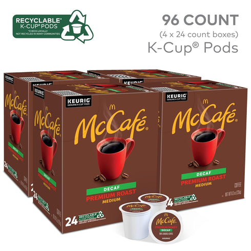 96 Count (4 Packs 24) McCafe Premium Roast Decaf Coffee, Single Serve Keurig K-Cup Pods, Decaffeinated
