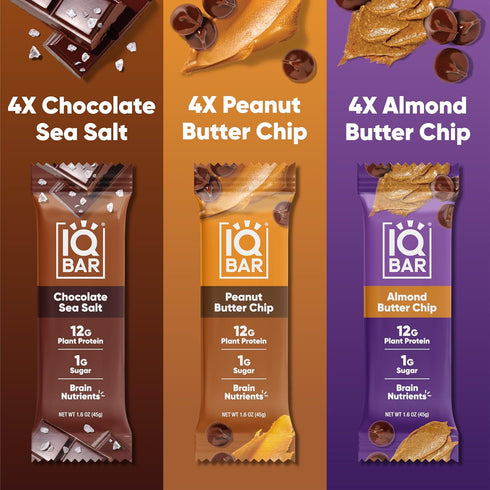 12 Count IQBAR Clean Plant Protein Bars - Chocolate Lovers Variety - - Keto, Vegan, High Fiber, Gluten and Dairy Free