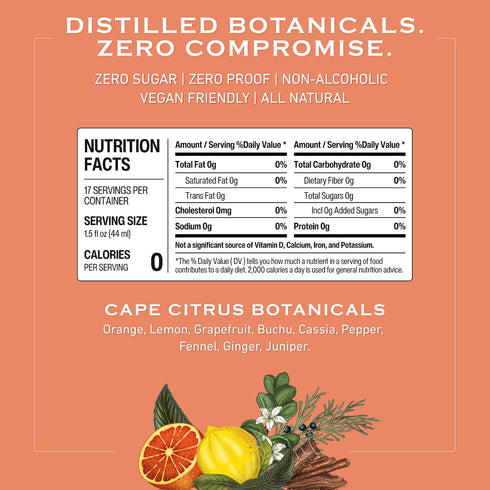 750ml, Abstinence Cape Citrus Non Alcoholic Spirit, Award-Winning, Calorie-Free, Sugar-Free, Botanical Inspired