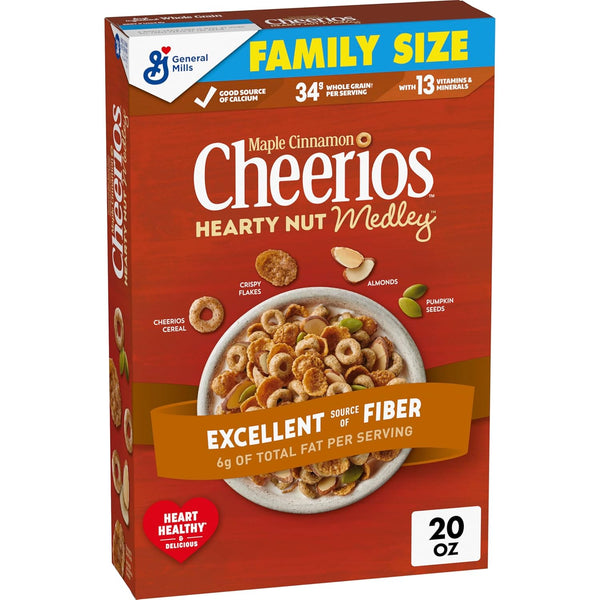 Cheerios Hearty Nut Medley Breakfast Cereal, Maple Cinnamon, Made with Whole Grain,
