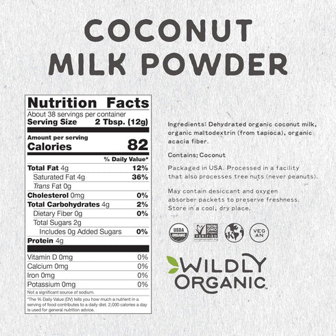 16 Oz, 1 lb 97% Wildly Organic Coconut Milk Powder Bag - Organic, Dairy-Free, Dry Milk Powder, Unsweetened, Dehydrated