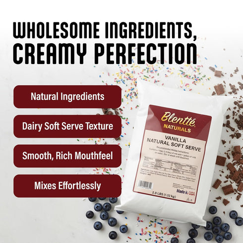 Frozen 4% 2.9 lbs Blentte Soft Serve Ice Cream Mix - Natural Creamy Softserve Powder for Dessert Maker, Homemade