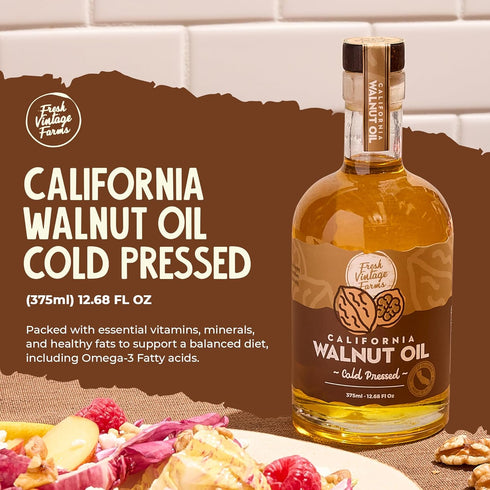 100% 12.68 Oz, Pack 2 Fresh Vintage Farms Undiluted Cold Pressed Walnut Oil | Wholesome & Nutritious Healthy Cooking