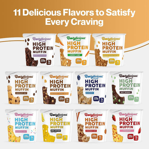 25g 16g 2.39oz 12-Pack Bootylicious | Protein Muffin | Chocolate Chip | Low Carb, Fiber, Low Glycimic Index, Low Sugar