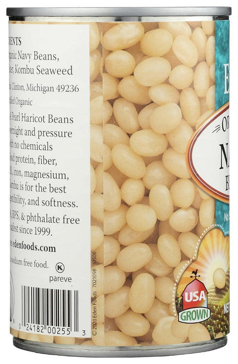 15 oz Eden Organic Navy Beans, Can, Dry, Organic, Pearl Haricot, Yankee Bean, Boston Bean, Non-GMO