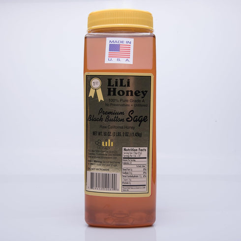 Lili Farms 50 Oz. 3 1/8 Lb 1.42 California Raw Premium Black Button Sage Honey kg Pure Natural Grade A Gift Wrapped