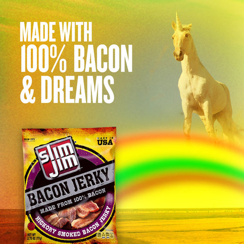 10g 2.75 oz. (8 Count) Slim Jim Smoked Bacon Jerky, Hickory Flavor, Protein Per Serving, Easter Basket Stuffer for Men
