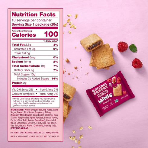 10 (Pack 6) Nature's Bakery Fig Bar Minis, Raspberry, Whole Grain, Vegan Friendly, Kosher, Non-GMO, Ounce