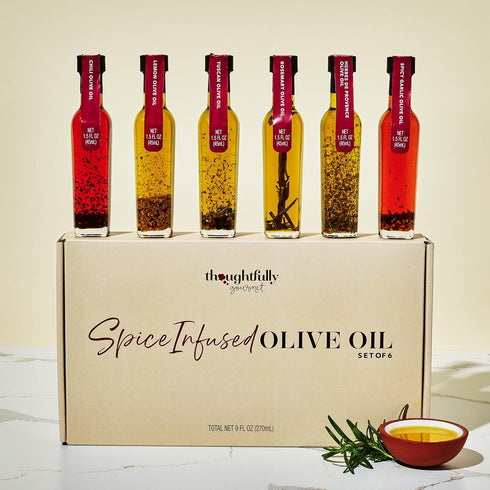 Set, Set 6 Thoughtfully Gourmet, Spice Infused Olive Oil Gift Premium Extra-Virgin Olive Oil from Spain, Flavors