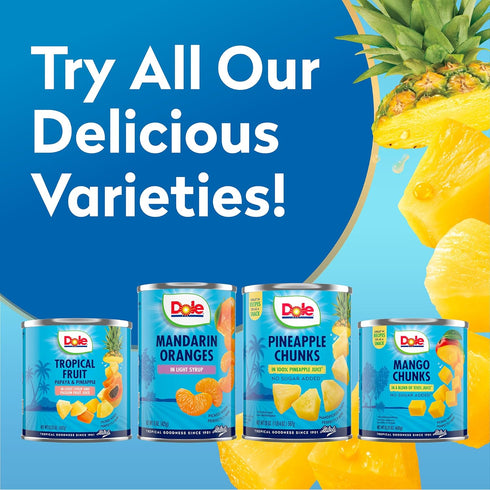 8.25 oz 12 Pack Dole Pineapple Chunks in Heavy Syrup - Dole Canned Fruit - Rich Source of Vitamin C - Cans