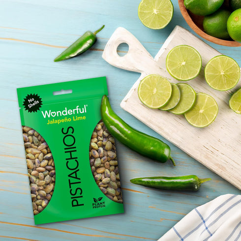 Wonderful Pistachios No Shells, Jalapeño Lime, 11 Ounce Bag, Protein Snack, Pantry Staple