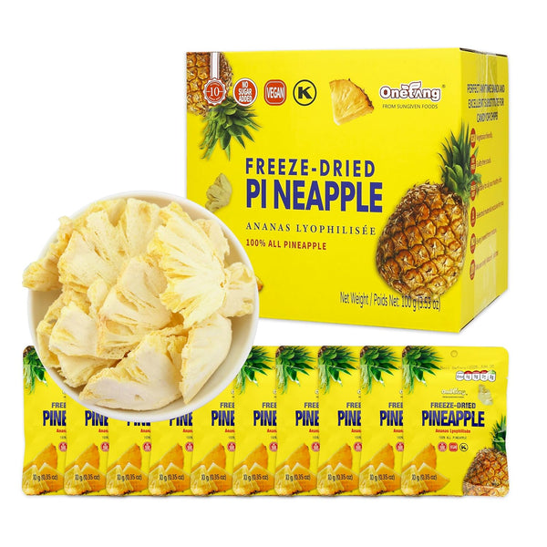 ONETANG Freeze-Dried Fruit Pineapple Chips, 10 Pack Single-Serve Pack, Non GMO, Kosher,