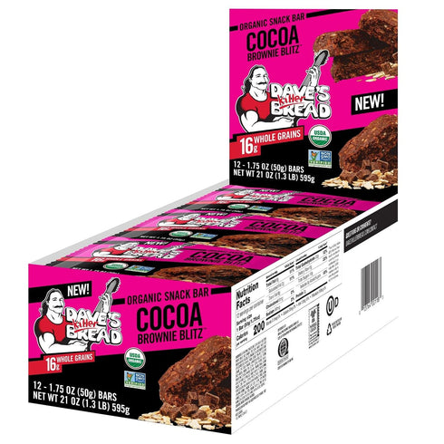 12 (Pack 1) Dave's Killer Bread Cocoa Brownie Blitz Organic Snack Bars, Individually Wrapped Snack Bars