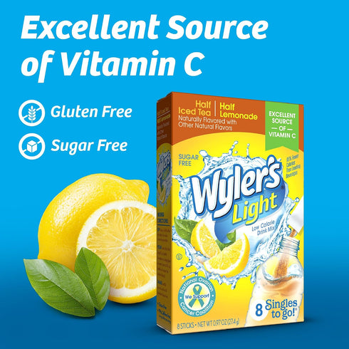1 8 (8 Wyler's Light Water Drink Mix, Singles To Go, Half Iced Tea & Half Lemonade, Box, Sticks Per Box Sticks Total)