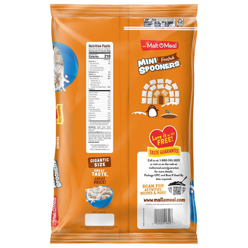 60 OZ Malt-O-Meal Frosted Mini Spooners Whole Grain Breakfast Cereal, Crunchy Frosted Shredded Wheat Cereal, Resealable