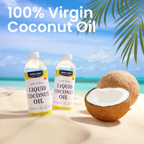 (100% 93% 20 Oz Healthy Origins Coconut Oil, Liquid Virgin) - Virgin, Unrefined, Cold-Pressed Liquid Coconut Oil - MCTs