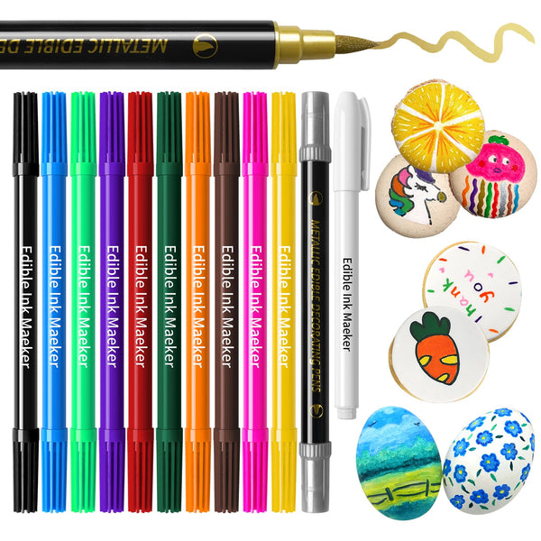 Edible Markers, 13 pcs Colorful Metallic Gold Food Coloring Pens for Decorating Cookies, Fondant, Icing