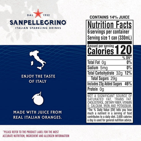 11.15 Oz Sanpellegrino Italian Sparkling Drink Melograno and Arancia, Sparkling Orange and Pomegranate Beverage, Fl Can