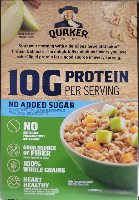 No Sugar Added Apples & Cinnamon Quaker Protein Oatmeal
