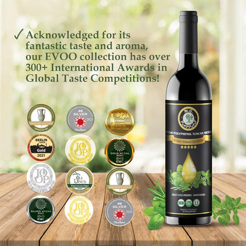 500mg/kg M.G. PAPPAS High Polyphenol Tuscan Herb Infused Olive Oil Extra Virgin - Over - Unfiltered First Cold Pressed