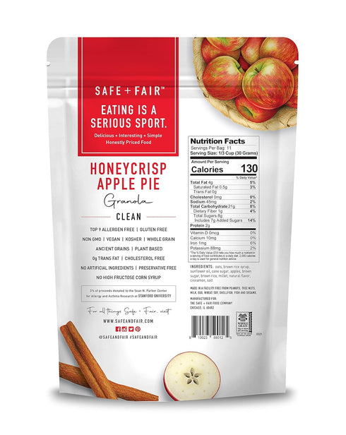 Safe + Fair Honeycrisp Apple Pie Granola – Gluten-Free, Vegan Plant-Based Snack with Real Honeycrisp Apples, 12oz