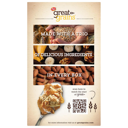Great Grains 15.5 OZ Banana Nut Crunch Breakfast Cereal for Adults, Made with Whole Grain, Non-GMO, Heart Healthy, Box