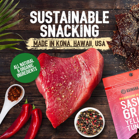 3's, 2 (Pack 3) Kaimana Ahi Tuna Jerky Hawaiian Chili Pepper - Soft and Tasty - Premium Fish Jerky Made in the USA.