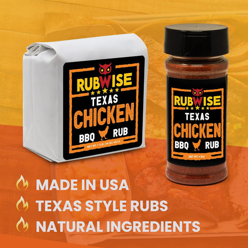 RubWise Texas Style BBQ Chicken Rub (1lb), Premium Texan BBQ Rubs for Smoking and Grilling, Great for Poultry & Meat