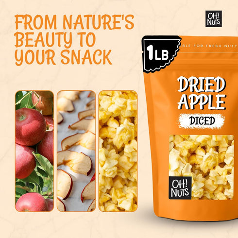 1 lb Packed Oh! Nuts Dried Apple - - Dried Fruit Diced - No Added Sugar - Dehydrated Fruit Bites - in New York Zip-Seal