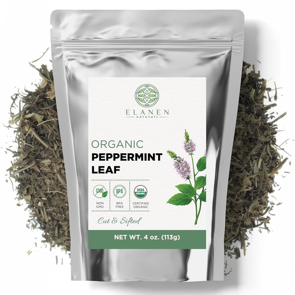 Elanen Naturals Organic Peppermint Leaves 4 oz. (113g), USDA Certified Organic Peppermint