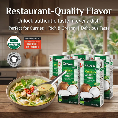 Aroy-D 33.8 Oz (Pack 6) Organic Coconut Milk Fl