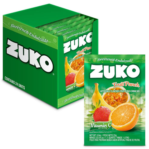 48 Packets Zuko Fruit Punch Powdered Drink Mix, No Added Sugar Needed, Ct Individual