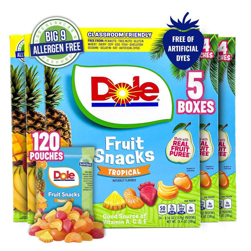 Dole Fruit Snacks, Tropical Flavors - Individually Wrapped Pouches - Classroom-Friendly, Top