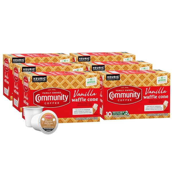 Community Coffee Vanilla Waffle Cone 60 Count Coffee Pods, Ice Cream Flavored,