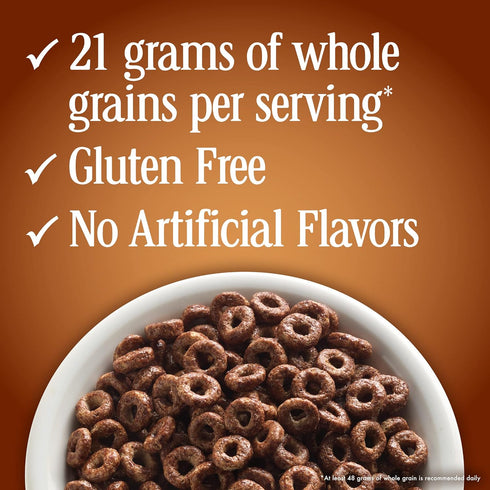 19.2 OZ (Pack 4) Cheerios Chocolate Cheerios Heart Healthy Cereal, Gluten Free Cereal With Whole Grain Oats, Family