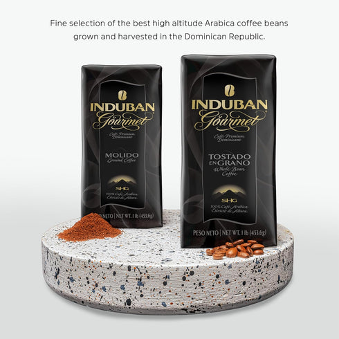 16 oz 100% (Pack 4) Induban Gourmet, Bag, Whole Bean Coffee, Medium Roast - Premium Arabica Coffee from the Dominican