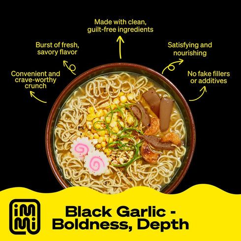 immi 6-Pack Black Garlic Chicken Ramen Bold Flavor, Chewier Noodles & High Protein Vegan, Keto-Friendly Ramen Noodles