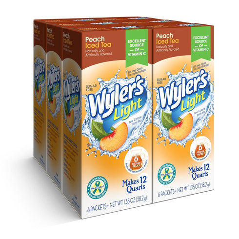 Wyler's Light Pitcher Packs, Water Drink Mix, Peach Iced Tea, 6 Boxes