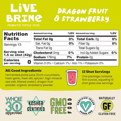 39 2 Pack 26 Olive My Pickle Probiotic Pickle Juice - Ounces | of LiveBrine Dragon Fruit & Strawberry Pickle Juice