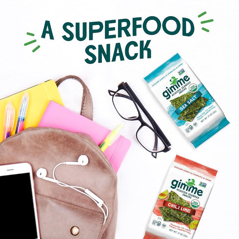 Gimme 6 Pack, 12 Count (2 Omega3s Seaweed Organic Premium Roasted Seaweed Snacks, New Flavor Variety Each) Keto, Vegan