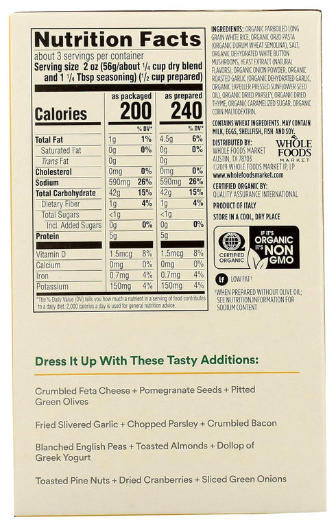 365 6 by Whole Foods Market, Organic Mushroom and Herb Rice Pilaf, Ounce