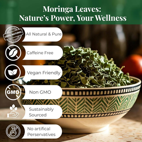 Leaves-2.6oz, Moringa Dried From Fresh Green Moringa Oleifera Leaves, Hojas De MoringaSecas, Loose Leaf Tea, Drumstick