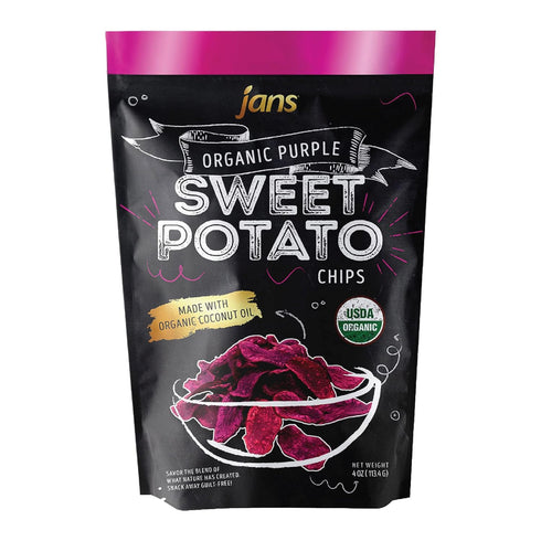 4 oz Jans Purple Sweet Potato Chips, Baked Sweet Potato Chips Made with Coconut Oil Healthy Sweet Potatoes Snacks, AIP