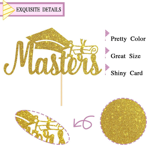 Congrats Masters Cake Topper - Gold Glitter Graduation Decoration for College Graduation Party